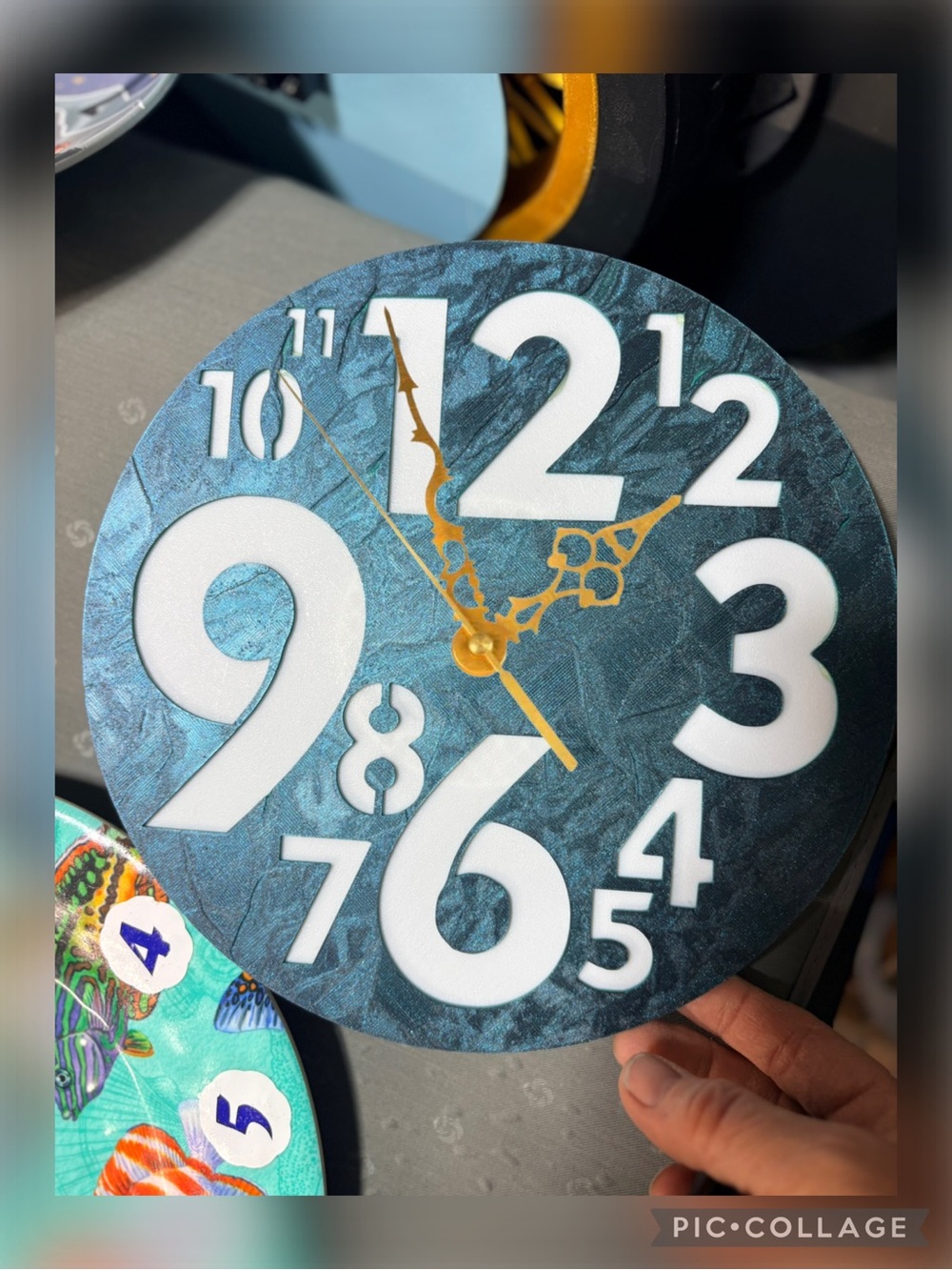 Blues Patterned Wall Clock with White Numerals